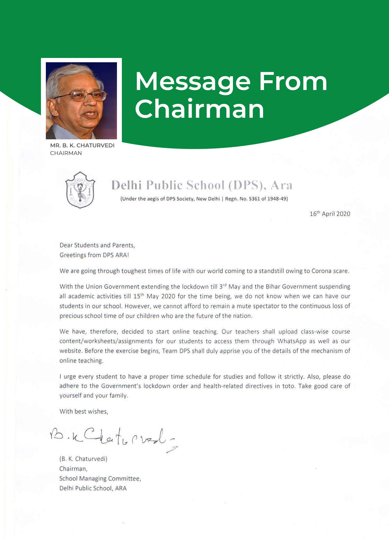 MESSAGE FROM CHAIRMAN